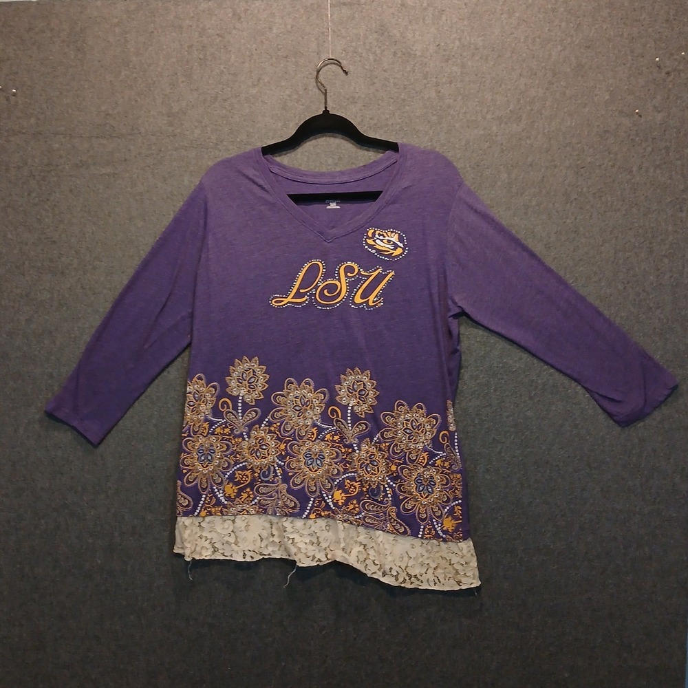Knights Apparel XL LSU long sleeve v neck rhinestone lace trim college sports